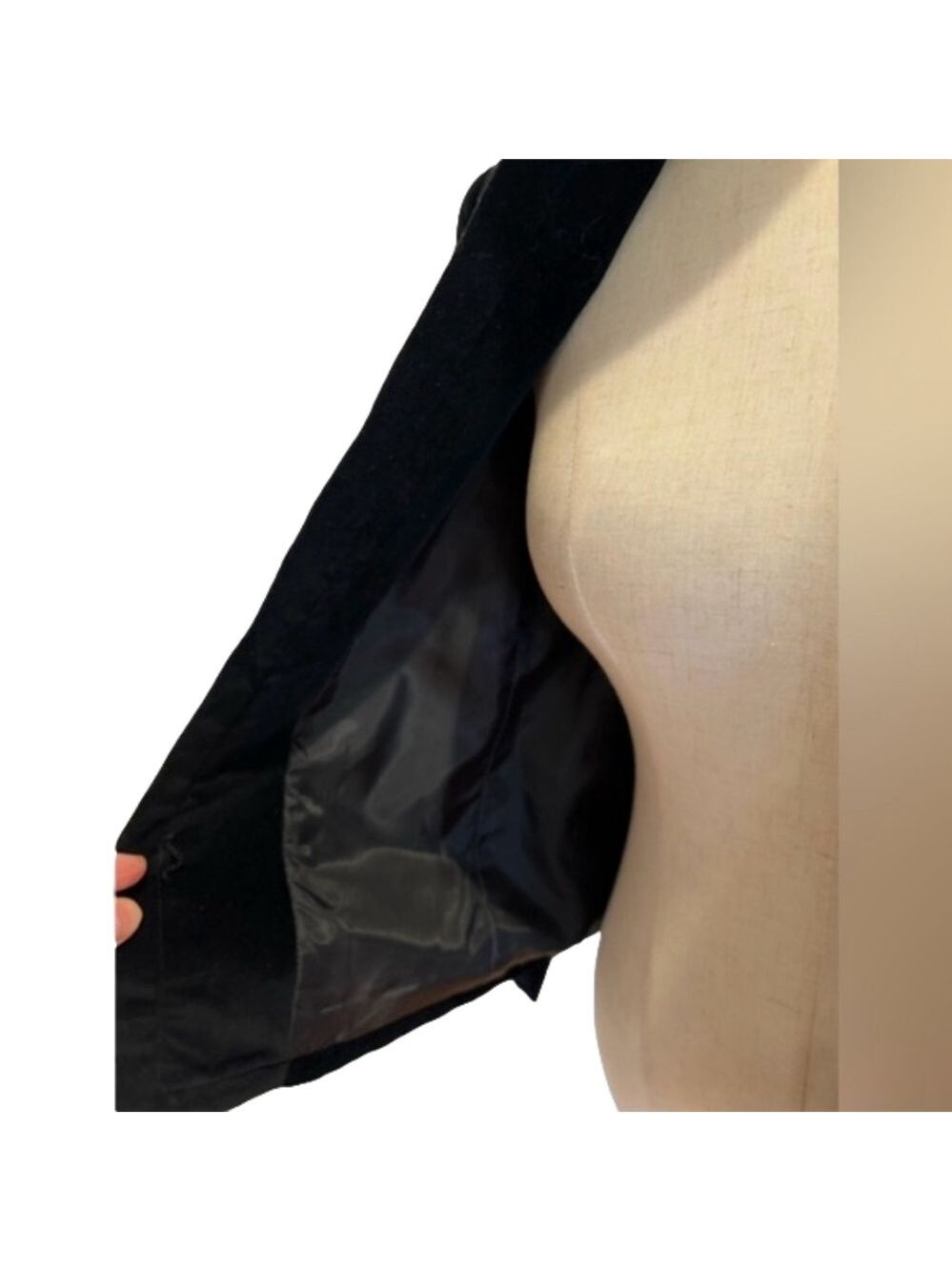 90s NEIL MARTIN BLACK VELVET BLAZER COTTON CROPPED COLLARLESS & 3/4 SLEEVES SZ 8 - Picture 8 of 9